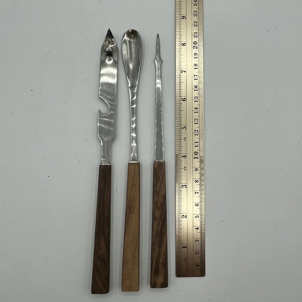 Vintage MCM /Stainless/Wood Bar Tool Utensils Ice Pick Spoon Bottle Opener Japan